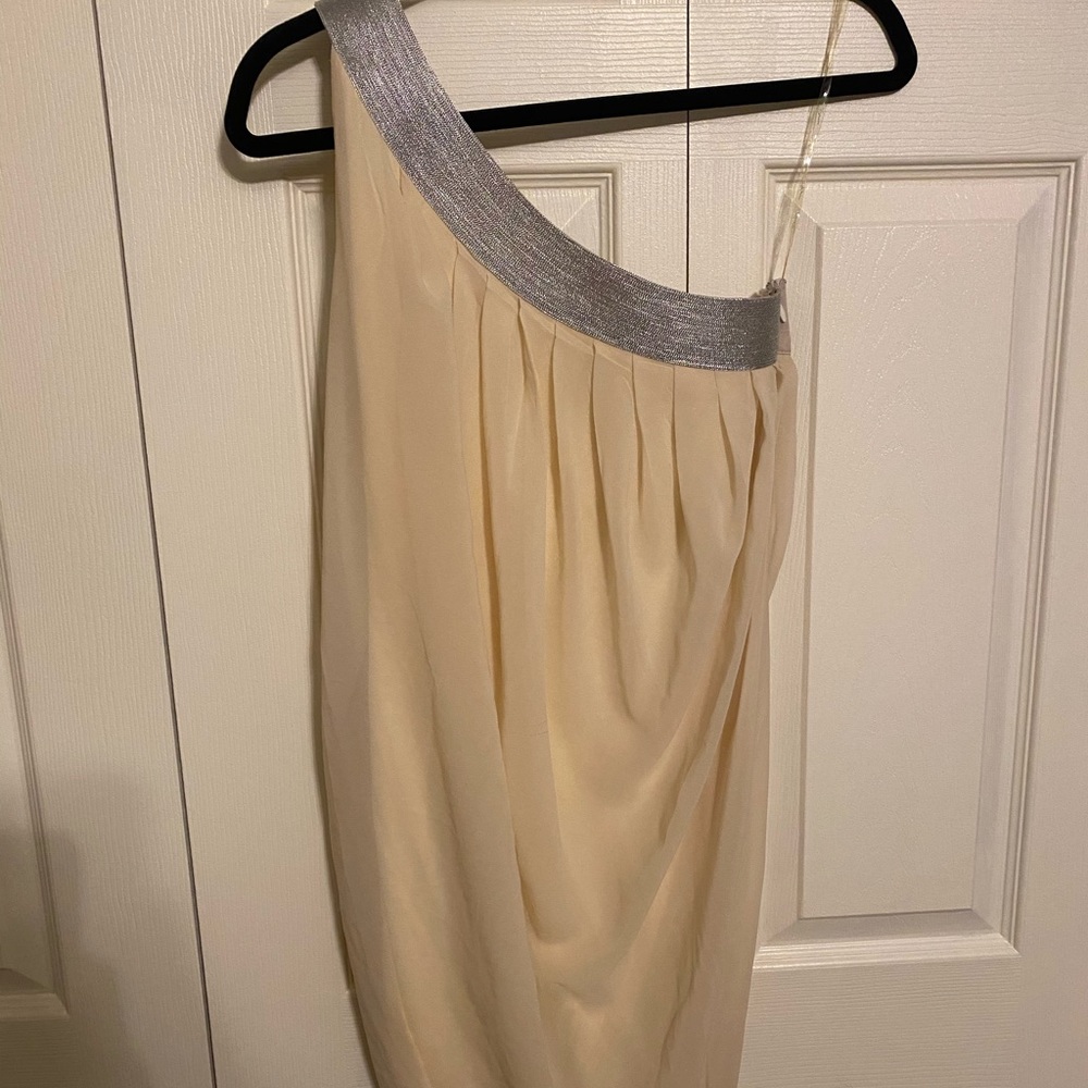 Champagne, one shoulder dress